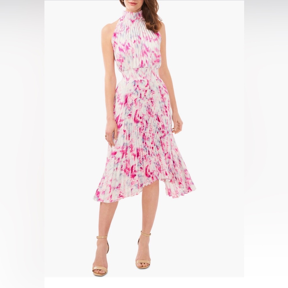 Pink Tie-Dye Pleated Maxi Dress